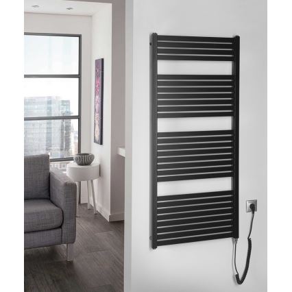 Aqualine - Radiador eléctrico para baño TONDI-E 600W 133x60 cm negro mate
