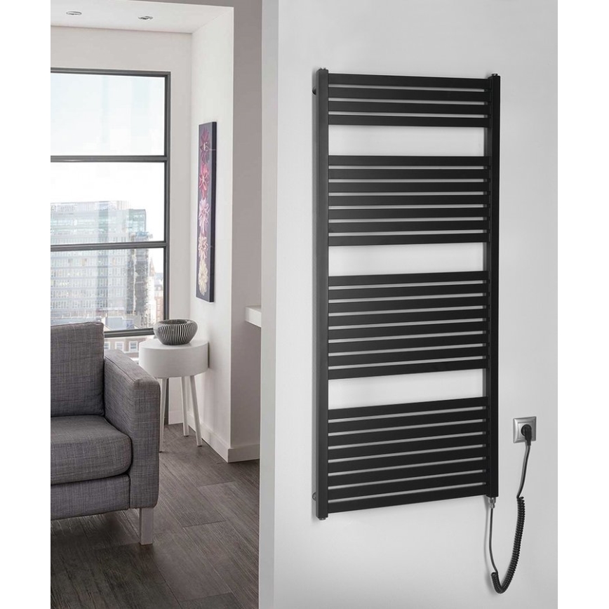 Aqualine - Radiador eléctrico para baño TONDI-E 600W 133x60 cm negro mate