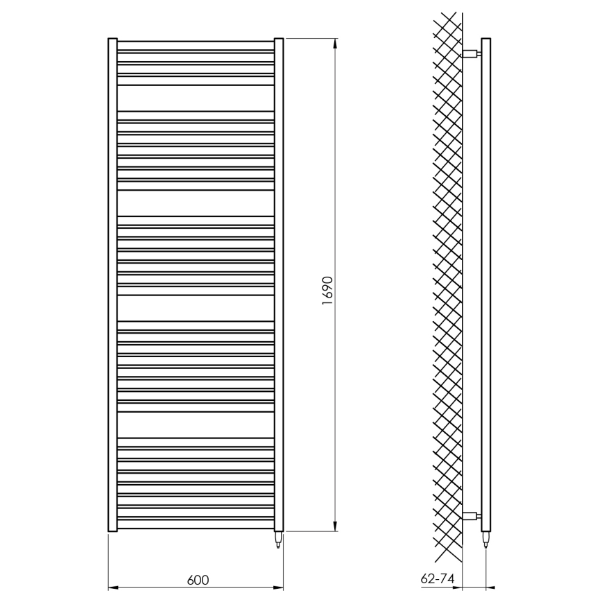Aqualine - Radiador eléctrico para baño TONDI-E 800 W 169 x 60 cm blanco