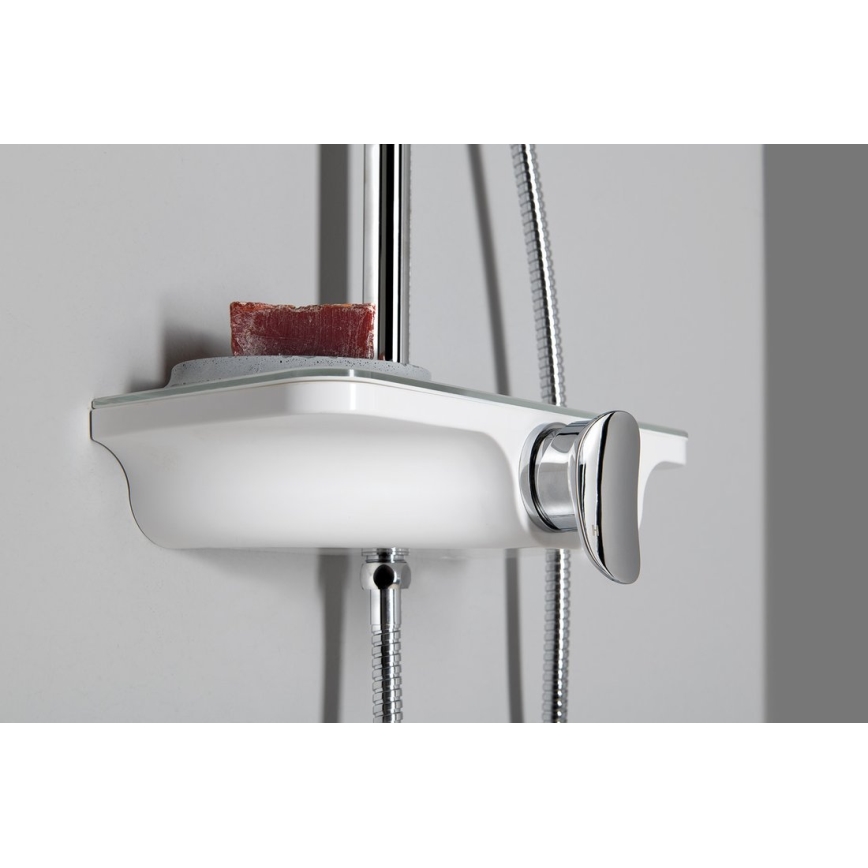 Aqualine - Set de ducha con grifo, cromo brillante/blanco