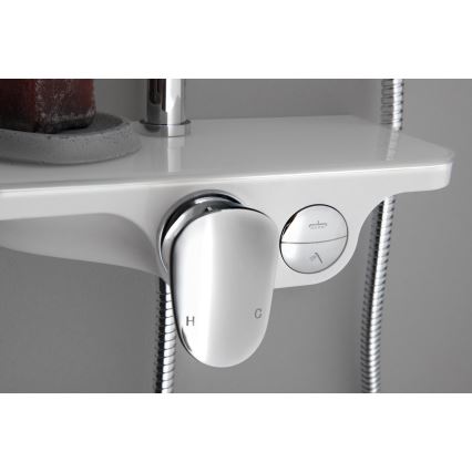 Aqualine - Set de ducha con grifo, cromo brillante/blanco