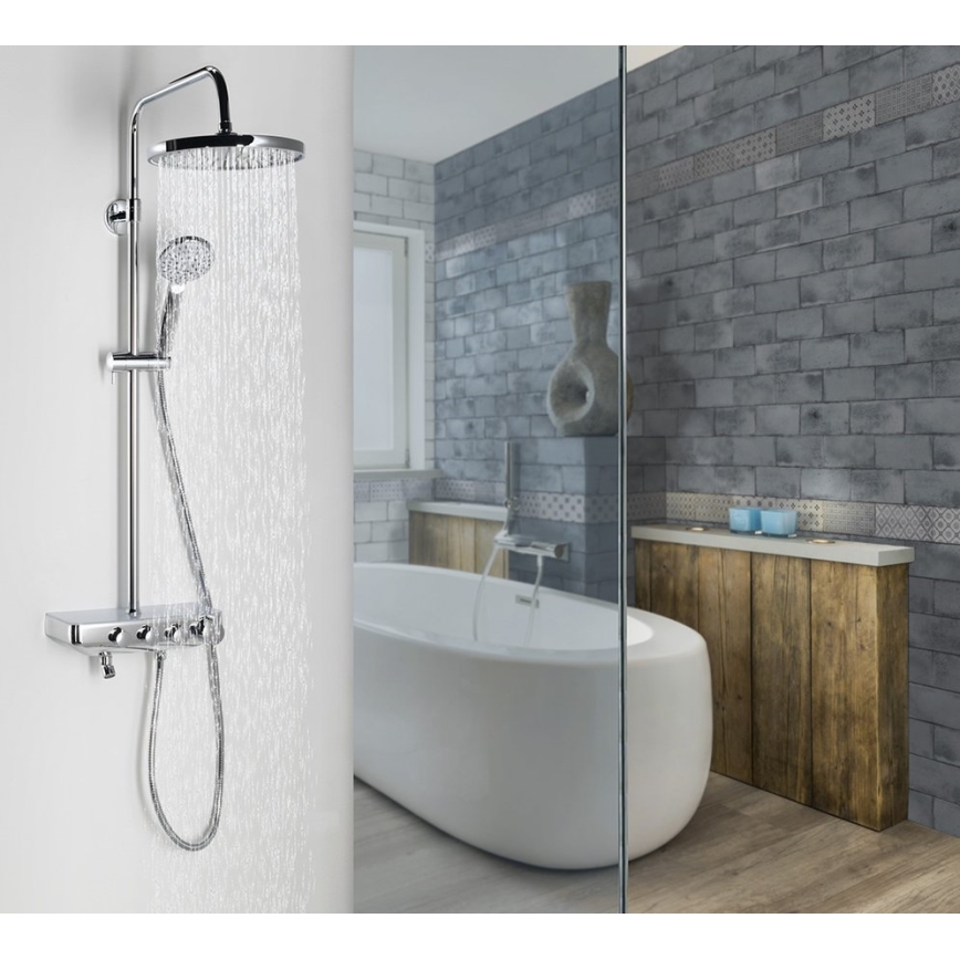 Aqualine - Set de ducha FARRAO con mezclador, acabado en cromo brillante