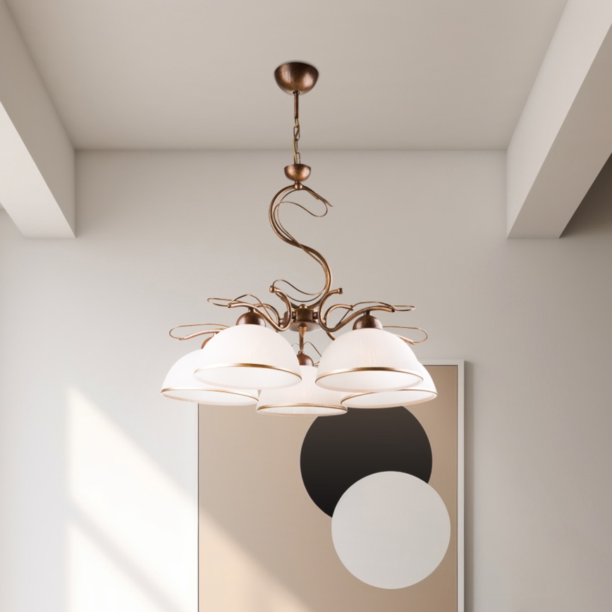 Araña con cadena COBRA 5xE27/60W/230V bronce/pátina