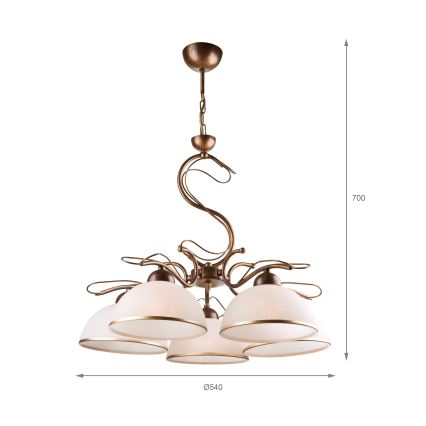Araña con cadena COBRA 5xE27/60W/230V bronce/pátina