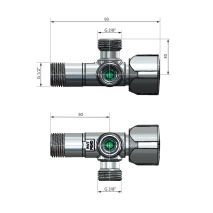 Arco - Válvula angular combinada con dos salidas A-80 cromo brillante