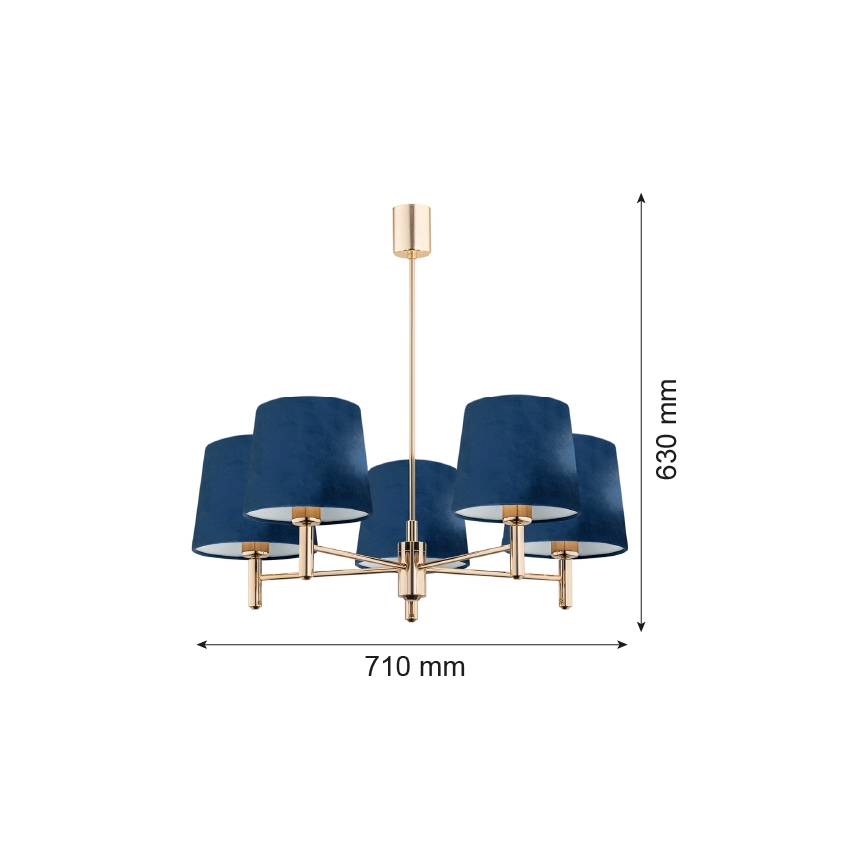 Argon 2086 - Lámpara colgante con barra PONTE 5xE27/15W/230V latón/azul