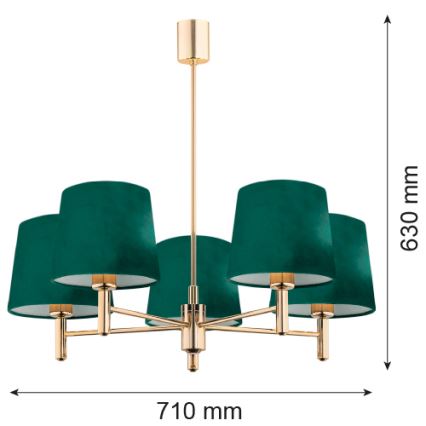Argon 2145 - Lámpara colgante en barra PONTE 5xE27/15W/230V verde/latón