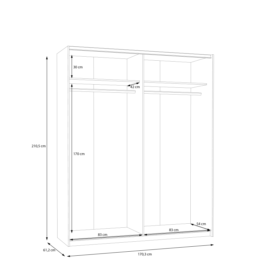 Armario con espejo KARO 170 x 210 cm, blanco