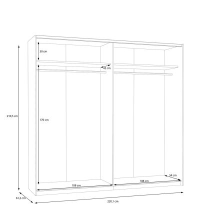 Armario con espejo KARO 220x210 cm blanco