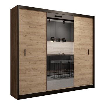 Armario con espejo MIRO 250x215 cm roble craft/negro