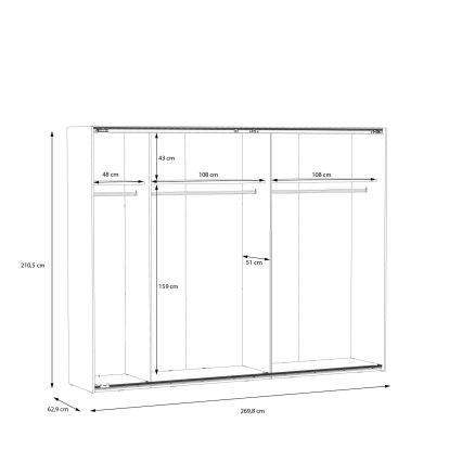 Armario con espejo OREN 270x210 cm, roble artisan