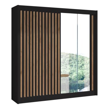 Armario con espejo SANTINO 203x215x61 cm negro/roble craft