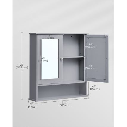 Armario de baño con espejo ZARA 58,5x56,5 cm gris