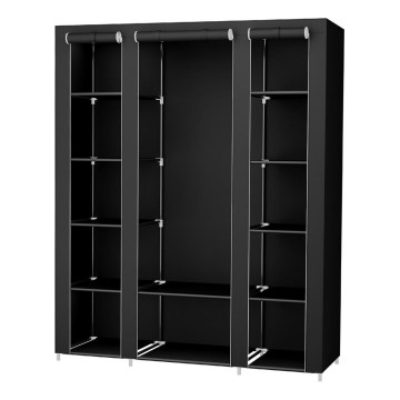 Armario de tela para almacenaje con estantes y barra para colgar MATIS 150x175x45 cm negro