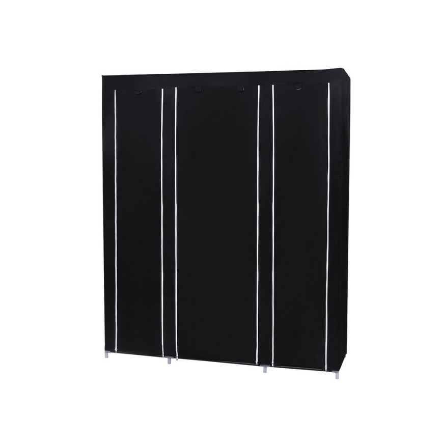 Armario de tela para almacenaje con estantes y barra para colgar MATIS 150x175x45 cm negro