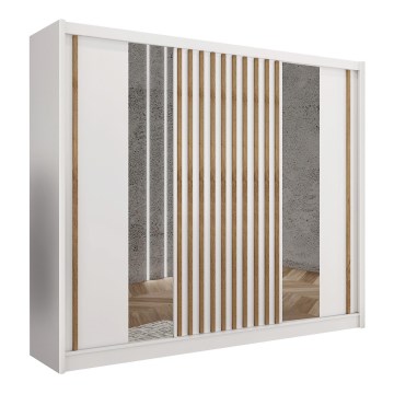 Armario ropero con espejo SANTINO 250x215 cm, blanco/roble craft