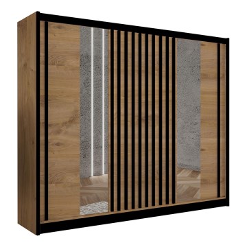 Armario ropero con espejo SANTINO 250x215 cm roble craft/negro