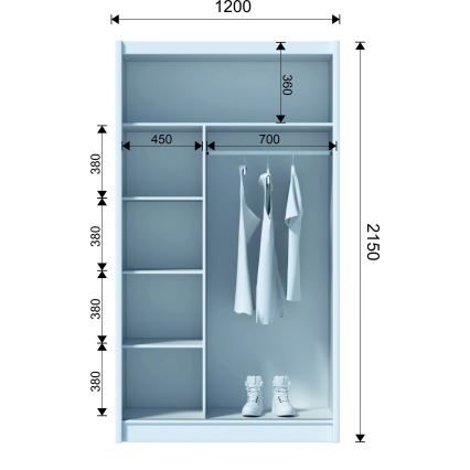 Armario con espejo SABRINA 120x215 cm roble woltan