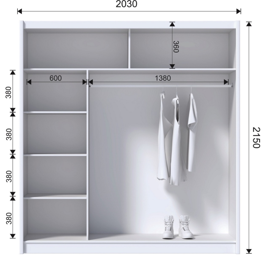 Armario con espejo SABRINA 203x215 cm blanco
