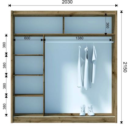 Armario con espejo SABRINA 203x215 cm roble woltan
