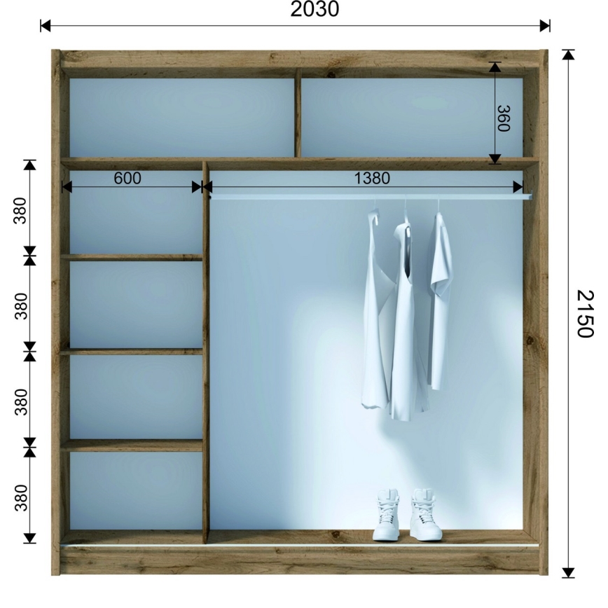 Armario con espejo SABRINA 203x215 cm roble woltan
