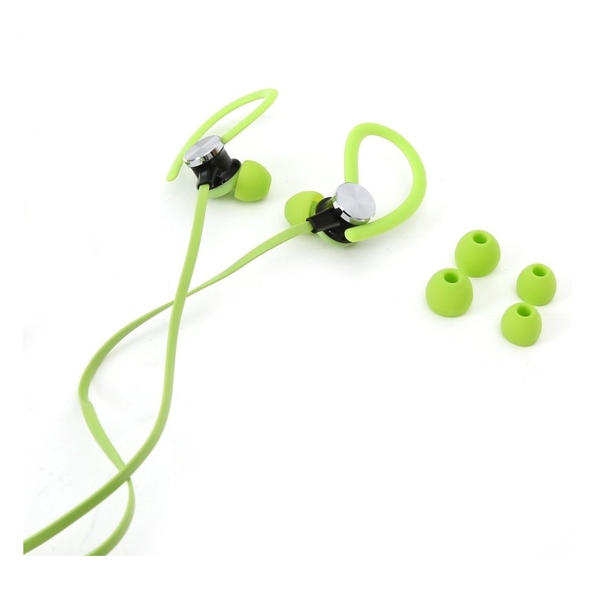 Auriculares deportivos con micrófono y funda para el brazo verde
