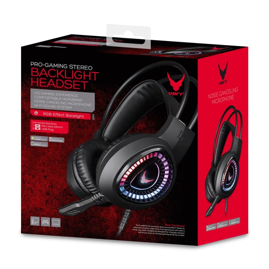 Auriculares para juegos VARR RGB LED con micrófono