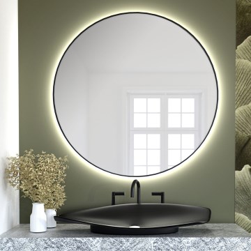 Baltica Design - Espejo de baño mural con iluminación LED integrada BRIGHT LED/15W/230V 4500K Ø 70 cm IP65 negro