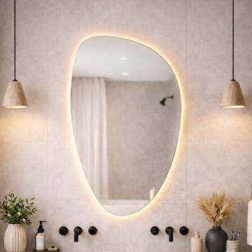 Baltica Design - Espejo de pared para baño con iluminación LED STONE FLUID LED/15W/230V 2700K 92x55 cm IP65