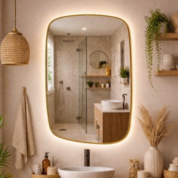 Baltica Design - Espejo de pared para baño con retroiluminación LED STONE CALM LED/15W/230V 4500K 90x60 cm IP65 dorado