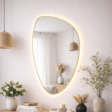 Baltica Design - Espejo LED de pared para baño con retroiluminación STONE FLUID LED/15W/230V 4500K 92x55 cm IP65 dorado
