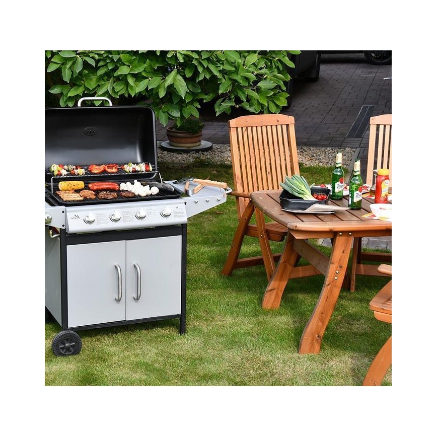 Barbacoa de gas de 4 quemadores, acero inoxidable