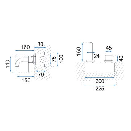 BAT-B0969 - Grifo de lavabo para instalación empotrada LUNGO negro mate
