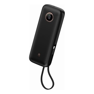 Batería externa 20000 mAh, 1x USB-A + 2x USB-C, con cable USB de 1 m, negra