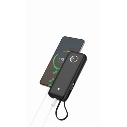 Batería externa 20000 mAh, 1x USB-A + 2x USB-C, con cable USB de 1 m, negra