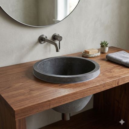 Bathco 00374 - Lavabo encastrado en encimera MIRAGE Ø 40 cm piedra/gris
