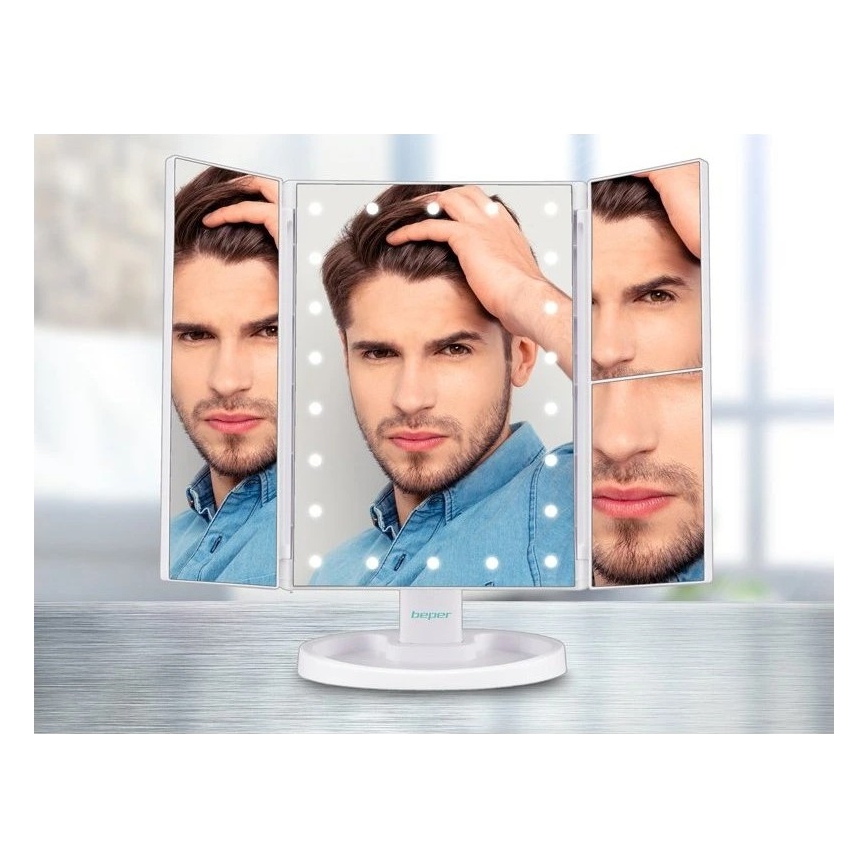 Beper - Espejo de maquillaje con iluminación LED 4xAAA/5V