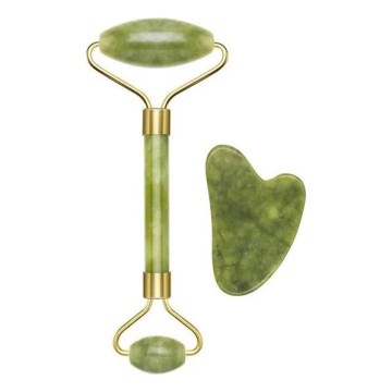 Beper - Rodillo de masaje y piedra Gua Sha de jade