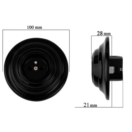 Bohemia-Design - Enchufe doméstico retro de porcelana con marco, 250 V/16 A, negro