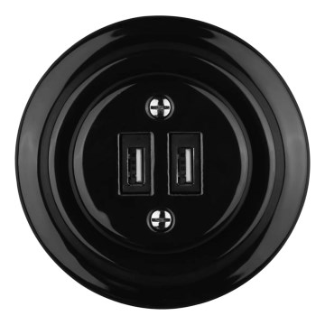 Bohemia-Design - Enchufe retro de porcelana con marco, 2 puertos USB-A, negro