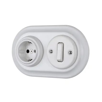 Bohemia-Design - Enchufe retro de porcelana SCHUKO 250V/16A sin marco blanco