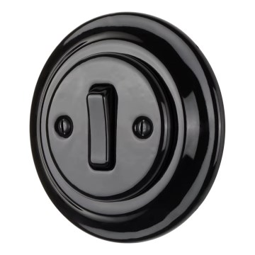 Bohemia-Design - Pulsador retro de porcelana, de una tecla, con embellecedor, para timbre, negro