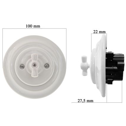Bohemia-Design - Regulador rotativo retro de porcelana con marco 250V/10A blanco