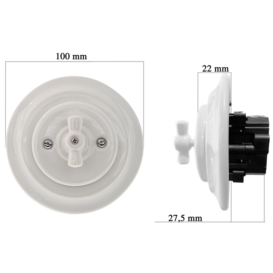 Bohemia-Design - Regulador rotativo retro de porcelana con marco 250V/10A blanco