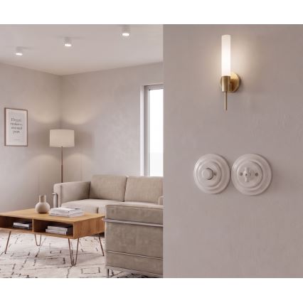 Bohemia-Design - Regulador rotativo retro de porcelana con marco 250V/10A blanco