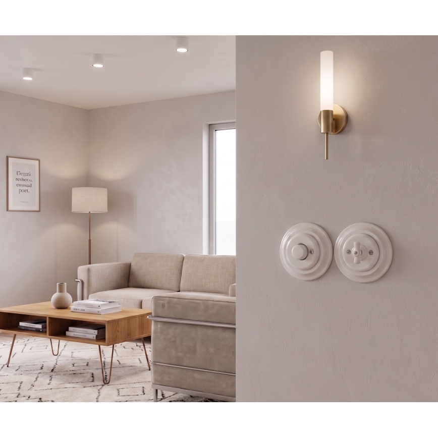 Bohemia-Design - Regulador rotativo retro de porcelana con marco 250V/10A blanco