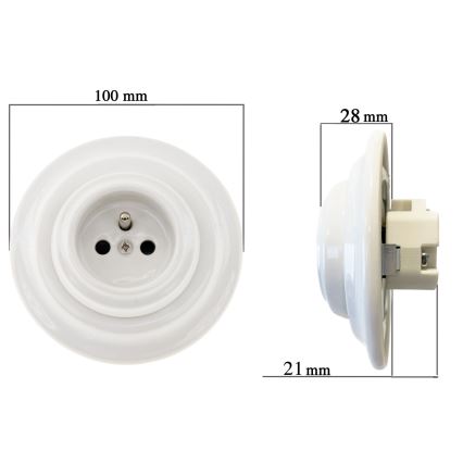 Bohemia-Design - Toma de corriente retro de porcelana para hogar con marco 250V/16A, blanco