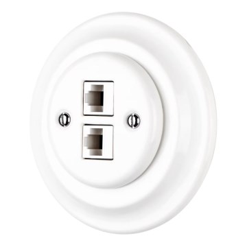 Bohemia-Design - Toma Ethernet retro de porcelana con marco, 2 puertos CAT.5E, blanca