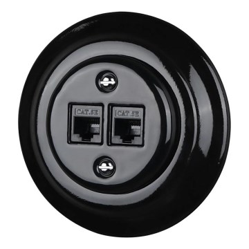Bohemia-Design - Toma Ethernet retro de porcelana con marco, 2x CAT.5E, negra
