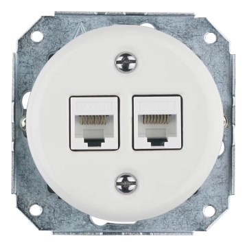 Bohemia-Design -Toma Ethernet retro de porcelana sin marco 2x CAT.5E blanca